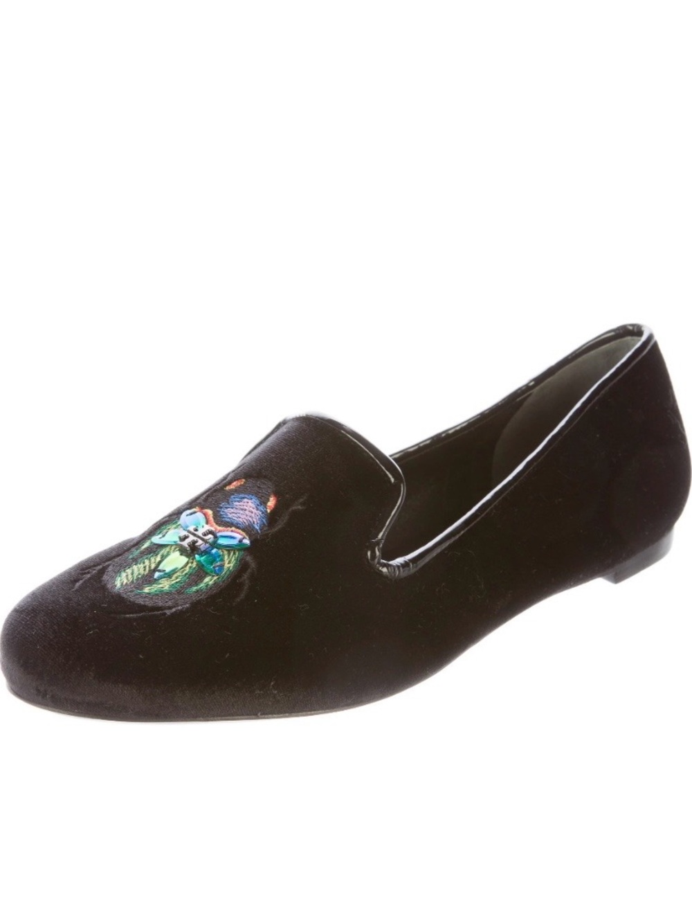 Tory Burch - Easton Black Velvet Embroidered Slip-On Loafers - 8.5